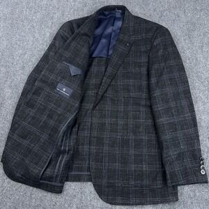 Hart Schaffner Marx‎ Blazer Men's XL Wool Silk Linen Windowpane Plaid